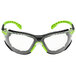 3M Solus safety glasses kit with green and black strap and foam with clear lenses.