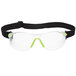 3M Solus safety glasses with green and black straps and clear lenses.
