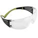 3M SecureFit safety glasses with clear lenses, green and black trim.