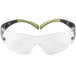 3M SecureFit safety glasses with green and black frames and clear lenses.