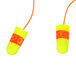 Two yellow 3M E-A-Rsoft SuperFit earplugs with orange cords.