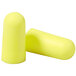 A close-up of a pair of yellow 3M E-A-Rsoft One Touch foam earplugs.