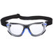 3M Solus safety glasses with blue and black frame and clear lenses.