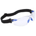 3M Solus safety glasses with black frame and blue strap.