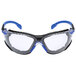 3M Solus 1000 Series safety goggles with blue and black frames and clear lenses.