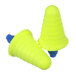 Two yellow and blue plastic cones with a blue handle.