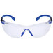 3M Solus safety glasses with blue and black frames and clear lenses.