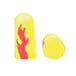 Two yellow and red 3M E-A-Rsoft foam earplugs in a yellow and red package with yellow and red accents.