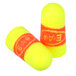 Two yellow 3M E-A-Rsoft SuperFit earplugs with red writing on them.