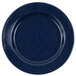 A navy blue Crow Canyon Home Stinson enamelware plate with a speckled surface.