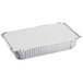 A silver Choice oblong foil container with a white board lid.