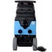 A black and blue Mytee Grand Prix automotive heated extractor with wheels.