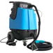 A blue and black Mytee Grand Prix automotive extractor with a hose.