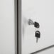 The key is inserted into a keyhole in a Regency stainless steel cabinet door.