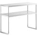 A white metal Avantco double deck overshelf with two shelves on it.