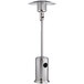 A stainless steel Backyard Pro portable patio heater with a round base.