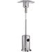 A stainless steel Backyard Pro portable patio heater with a round base.