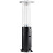 A black Backyard Pro portable patio heater with a round glass tube.