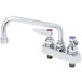 A chrome T&S deck-mounted workboard faucet with two handles and an 8" swing nozzle.