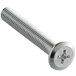A stainless steel screw with a silver cross.