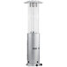 A silver Backyard Pro patio heater with a clear glass tube.