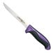 A Dexter-Russell narrow boning knife with a purple handle.