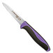 A Dexter-Russell paring knife with a purple handle.