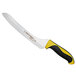 A Dexter-Russell bread knife with a yellow handle.