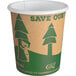 An EcoChoice Kraft paper hot cup with a tree print on a counter.