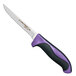 A Dexter-Russell utility knife with a purple handle.