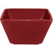 An International Tableware square rhubarb bowl with a red interior.