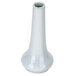 A close up of a CAC white porcelain bud vase with a long neck.