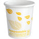 A white EcoChoice paper hot cup with a yellow leaf design.