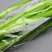 A close up of a clear plastic vented produce bag filled with celery.