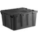 A black Orbis Stack-N-Nest tote box with hinged lid.
