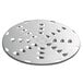 A stainless steel Avantco shredder plate with circular holes.
