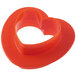 A red heart-shaped plastic cookie cutter with a border.