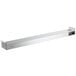 A white rectangular stainless steel ServIt strip warmer with a long rectangular metal object with a button.