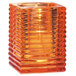 An orange glass Kelly square candle holder with a ribbed design.