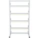 A white metal rack with four shelves.