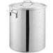 A Backyard Pro stainless steel brewing pot with a lid.