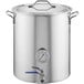 A Backyard Pro stainless steel brewing pot with a thermometer.