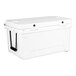 A white CaterGator outdoor cooler with black handles.