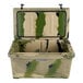 A camouflage CaterGator outdoor cooler with an open lid.