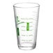 A clear 16 oz. Mixing Glass with green WebstaurantStore Logo.