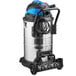 A Lavex stainless steel wet/dry vacuum cleaner on black wheels with a blue handle.