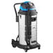 A Lavex stainless steel wet/dry vacuum cleaner on wheels with a blue handle.
