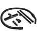 A black hose and vacuum cleaner parts for a Lavex stainless steel wet/dry vacuum.