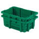 A green Orbis Stack-N-Nest plastic crate with holes and handles.