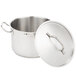 A Vollrath stainless steel sauce pot with lid and handle.